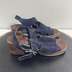 Baretraps Shoes Womens Size 6 Blue Suede Leather Strap Clog Sandals Block Heel